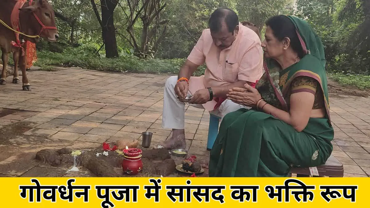 गोवर्धन पूजा में दिखा सांसद विजय बघेल का भक्ति रूप, गौ माता को खिचड़ी खिलाकर मांगी कामना