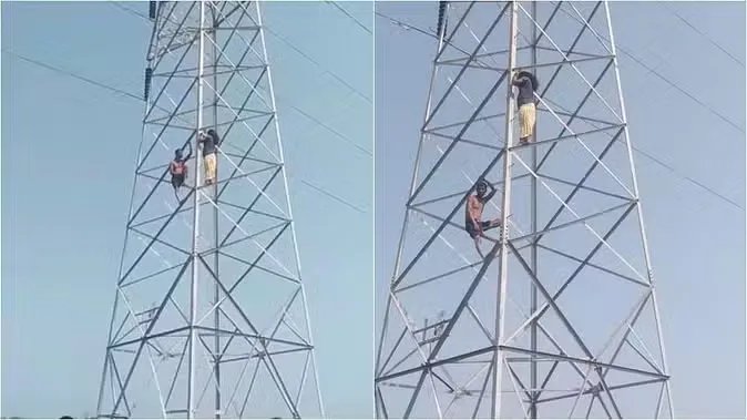 हाई वोल्टेज ड्रामा : बिजली के टावर पर चढ़ी पत्नी,  पति की बात से थी खफा