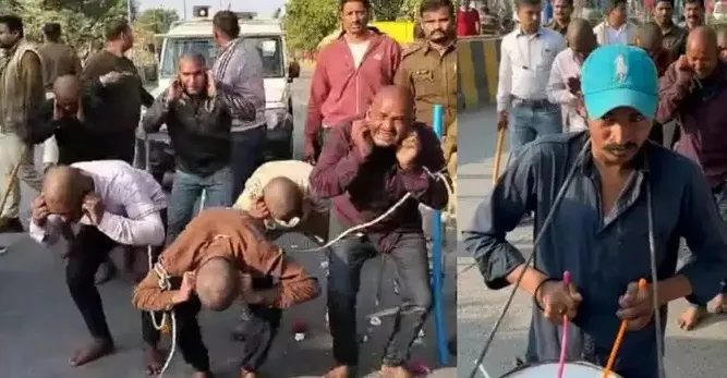सिर पर नहीं बचे बाल, ढोल-नगाड़ों के साथ निकली आरोपियों की बारात, पुलिसकर्मियों से विवाद का नतीजा