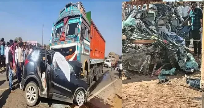 रायपुर में भीषण सड़क हादसा, कार और ट्रक में जोरदार टक्कर से 5 की मौत, क्रेन से वाहन काटकर निकाले शव