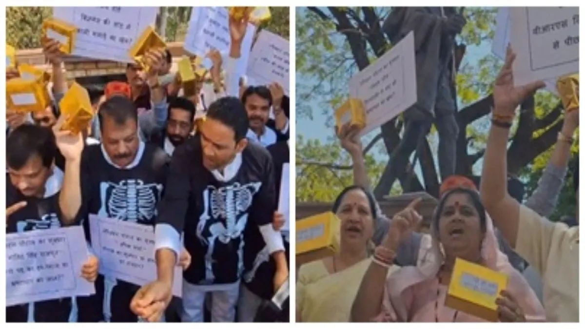 सोने की प्रतीकात्मक ईंट और काले कपड़े पहनकर विधानसभा पहुंचे कांग्रेस विधायक, सौरभ शर्मा मामले को लेकर किया अनोखा प्रदर्शन 