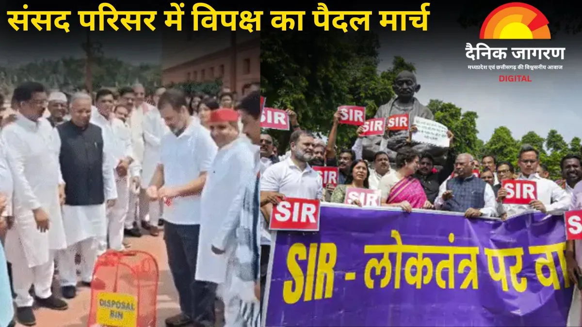 बिहार वोटर वेरिफिकेशन के खिलाफ संसद परिसर में विपक्ष का प्रदर्शन, राहुल-प्रियंका ने फाड़े SIR पोस्टर