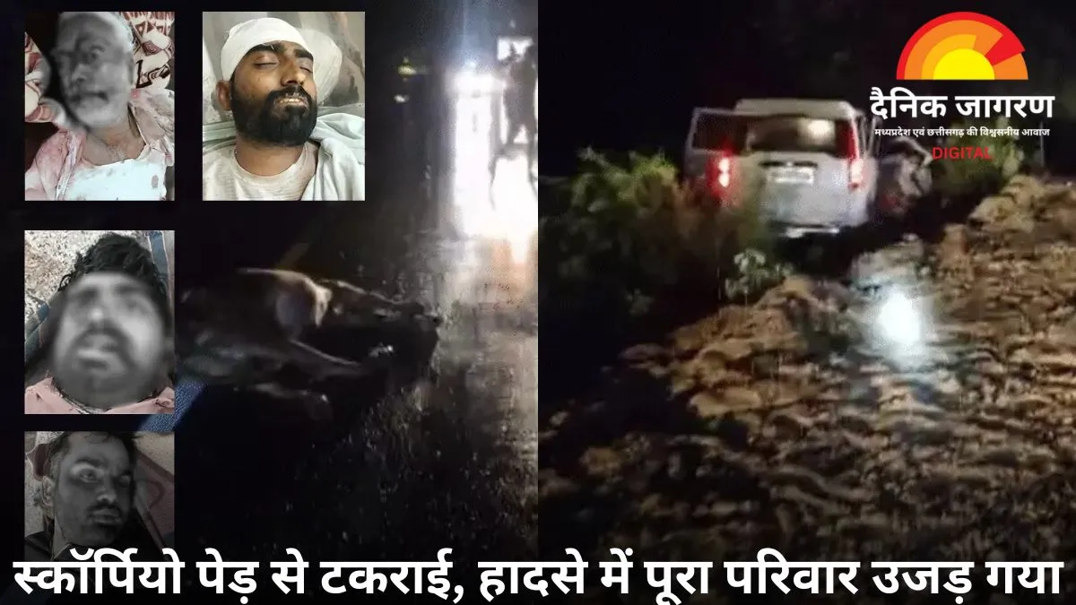 गाय को बचाने में बेकाबू हुई स्कॉर्पियो, पेड़ से टकराई; पिता-पुत्र समेत चार की मौत, हादसे में गाय भी मारी गई