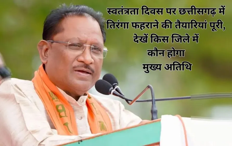 स्वतंत्रता दिवस पर छत्तीसगढ़ में ध्वजारोहण की तैयारियां पूरी, CM विष्णुदेव साय रायपुर में, तोखन साहू बस्तर में करेंगे शिरकत – देखें पूरा कार्यक्रम