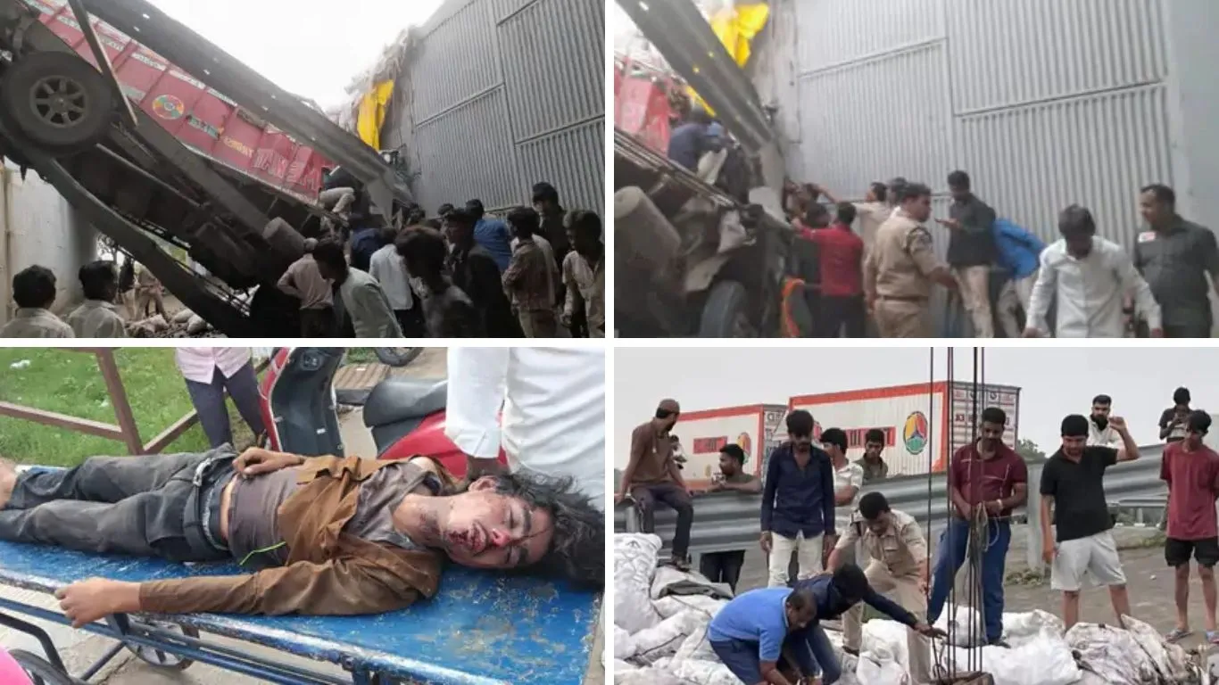रेलिंग तोड़कर पलटा चुकंदर से भरा ट्रक, 2 की मौत, 1 गंभीर घायल