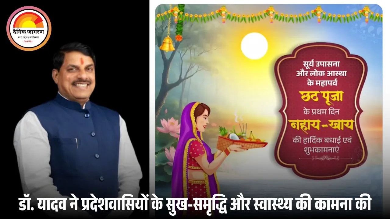 मुख्यमंत्री डॉ. मोहन यादव ने प्रदेशवासियों को छठ पूजा की हार्दिक शुभकामनाएं दी