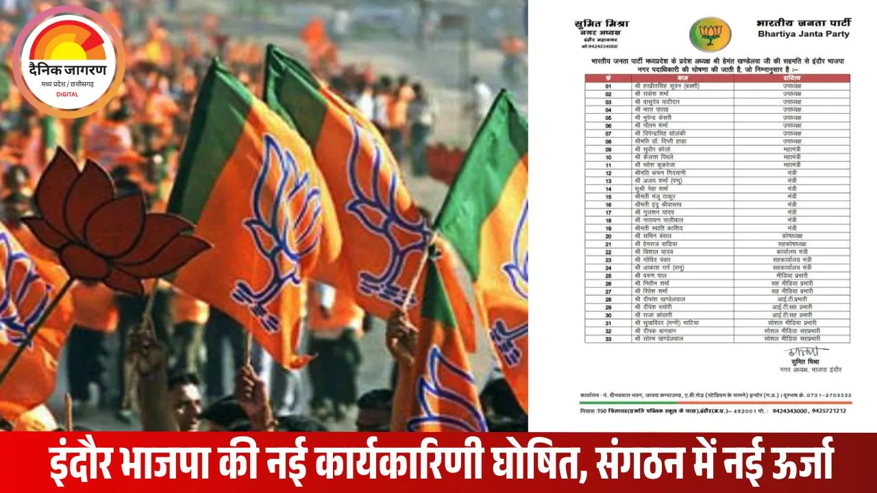 इंदौर में भाजपा नगर कार्यकारिणी घोषित: 33 पदाधिकारियों को जिम्मेदारी, 8 उपाध्यक्ष और 8 मंत्री शामिल