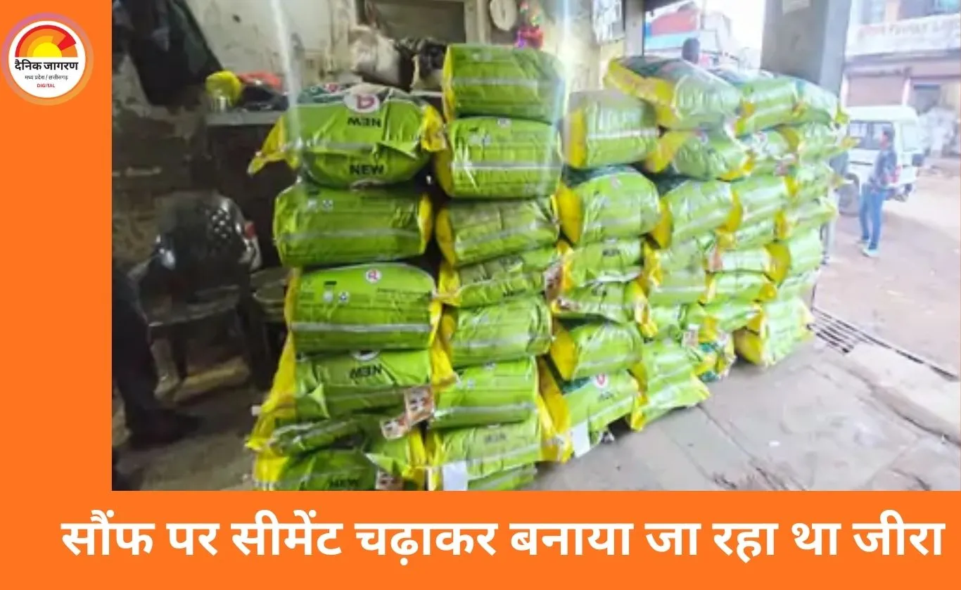 सौंफ पर सीमेंट-केमिकल चढ़ाकर बनाया जा रहा था जीरा: ग्वालियर में 46 बोरी नकली मसाला जब्त