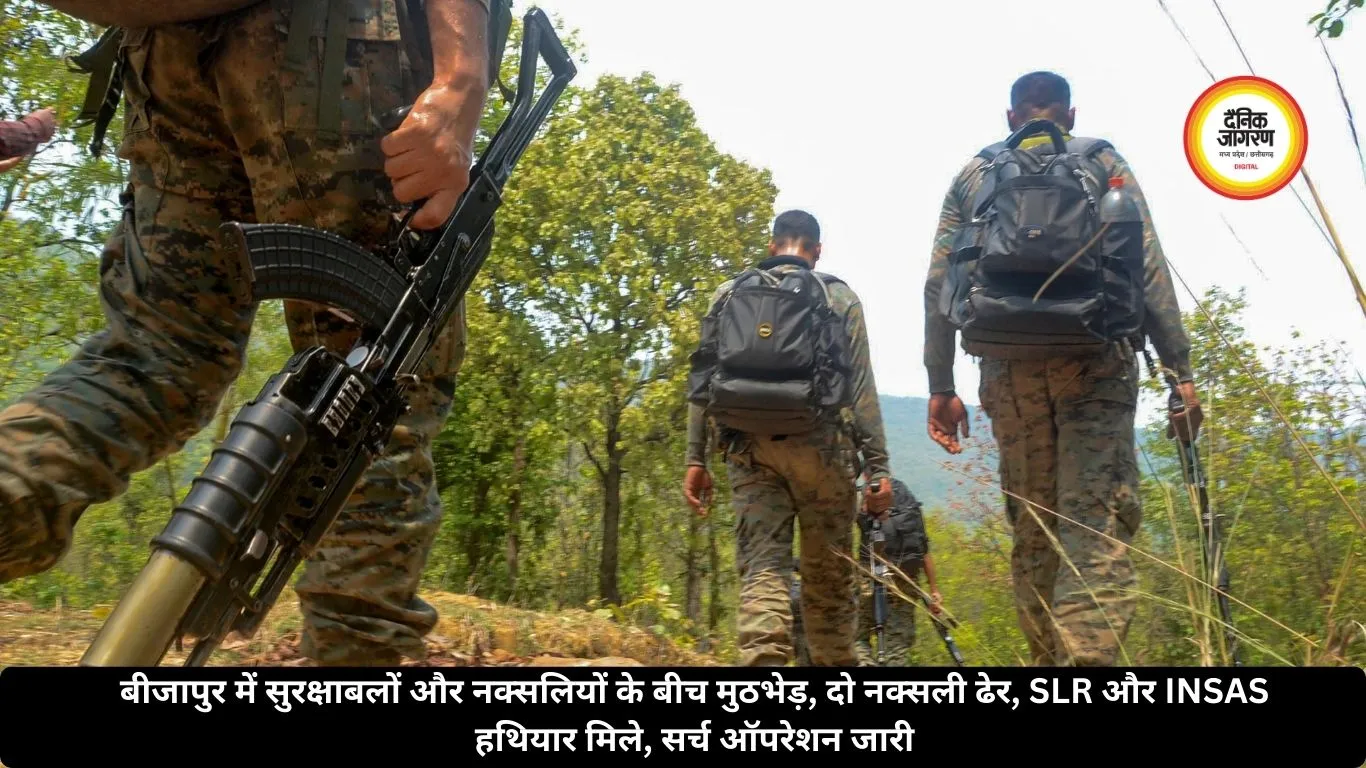 बीजापुर में सुरक्षाबलों और नक्सलियों के बीच मुठभेड़, दो नक्सली ढेर, SLR और INSAS हथियार मिले, सर्च ऑपरेशन जारी