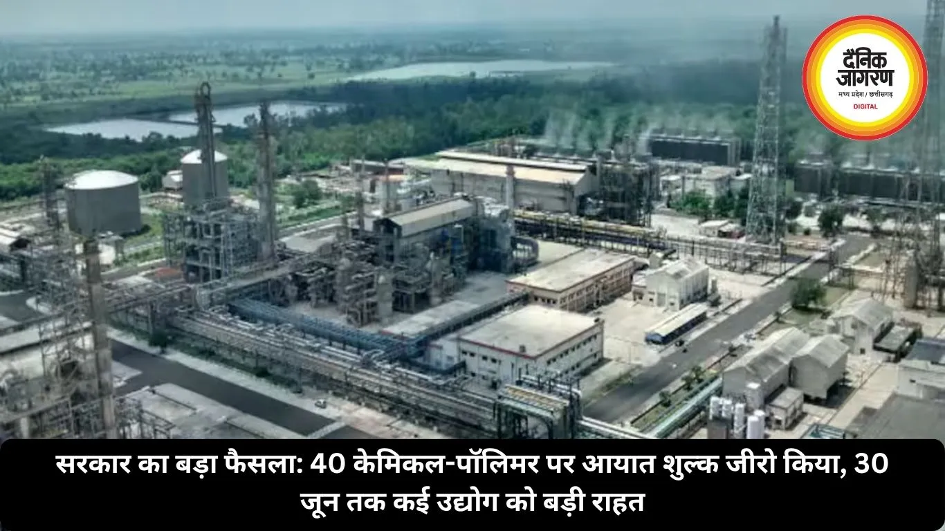सरकार का बड़ा फैसला: 40 केमिकल-पॉलिमर पर आयात शुल्क जीरो किया, 30 जून तक कई उद्योग को बड़ी राहत