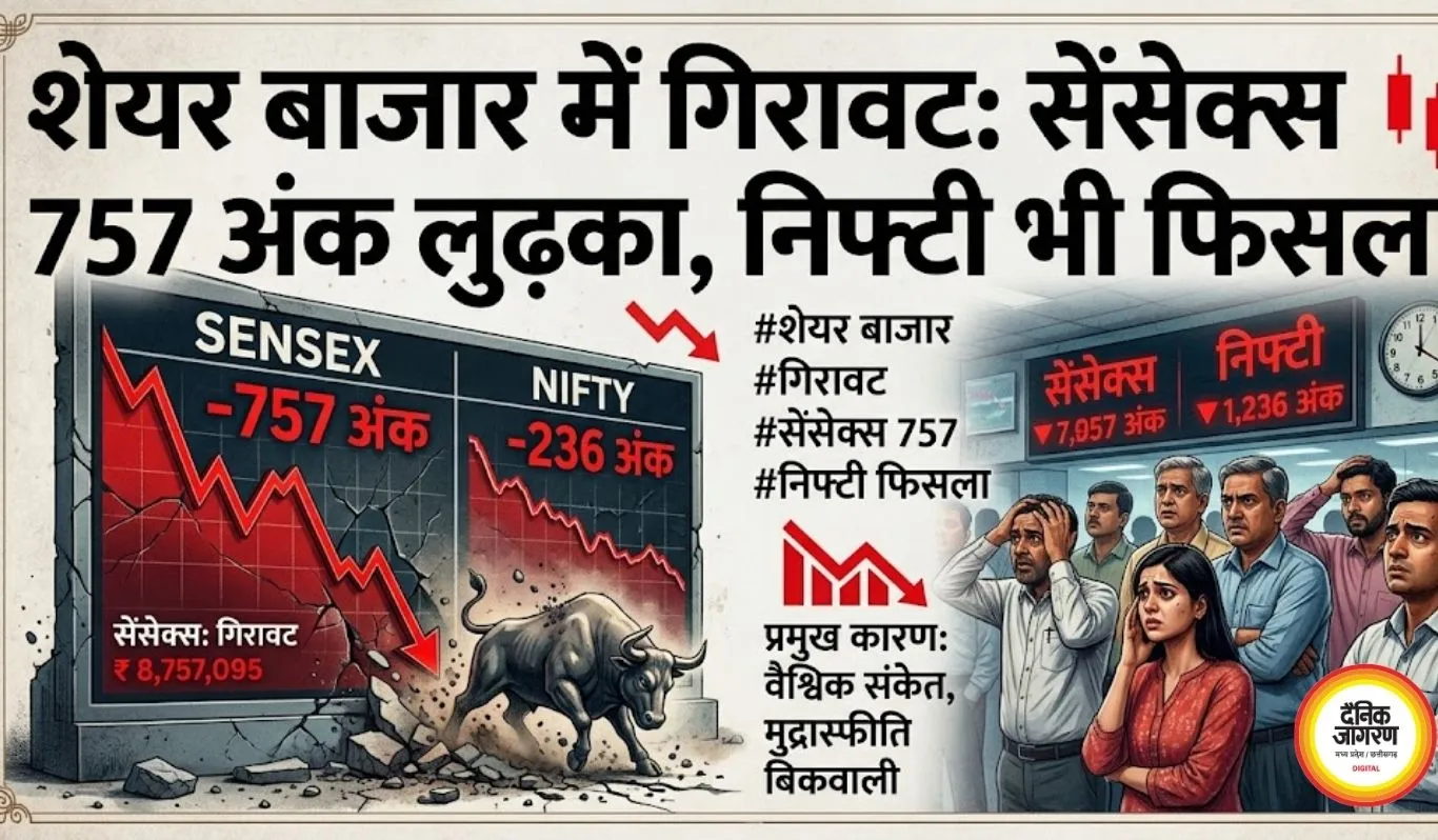 शेयर बाजार में गिरावट: सेंसेक्स 757 अंक लुढ़का, निफ्टी भी फिसला