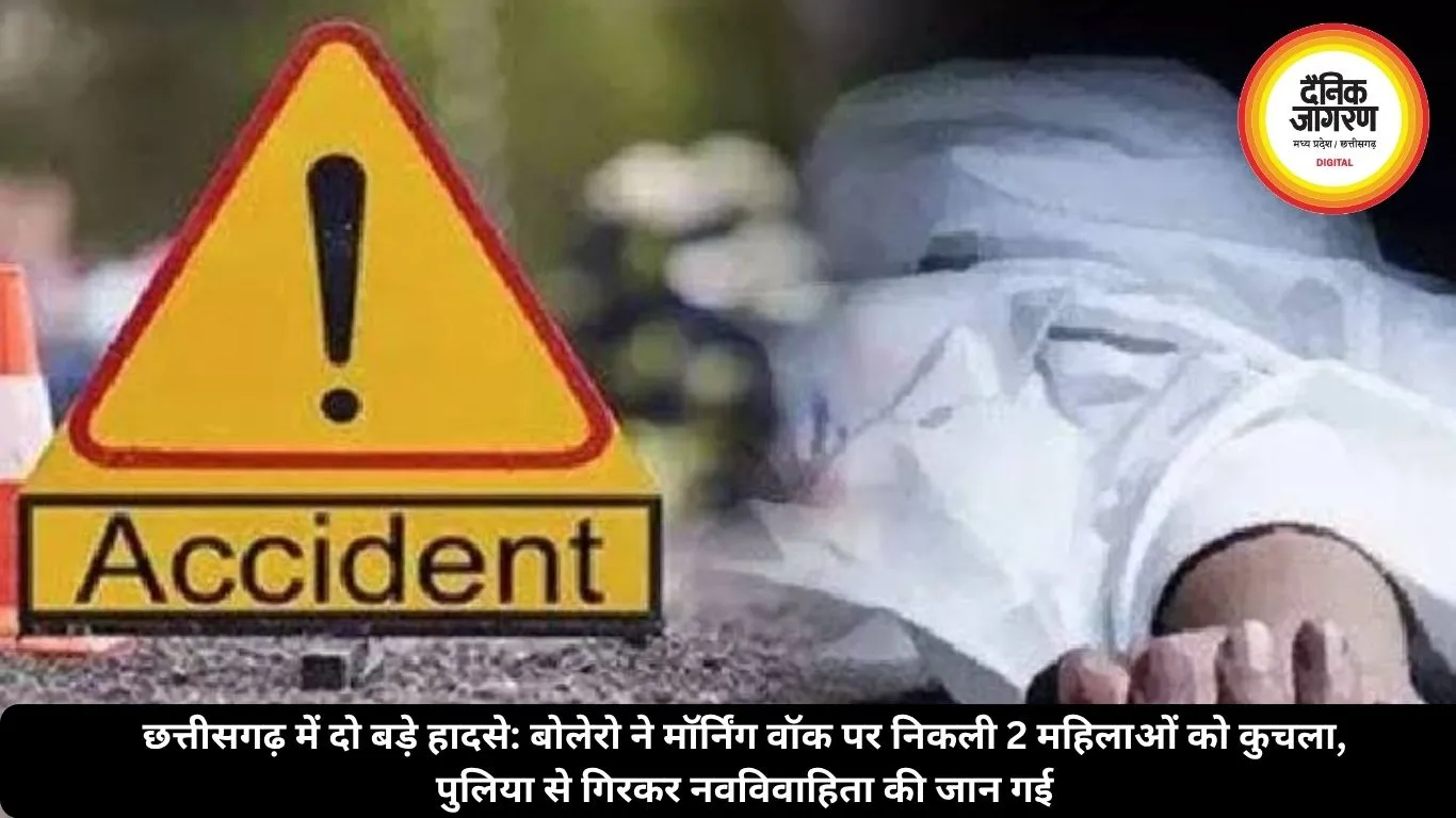 छत्तीसगढ़ में दो बड़े हादसे: बोलेरो ने मॉर्निंग वॉक पर निकली 2 महिलाओं को कुचला, पुलिया से गिरकर नवविवाहिता की जान गई