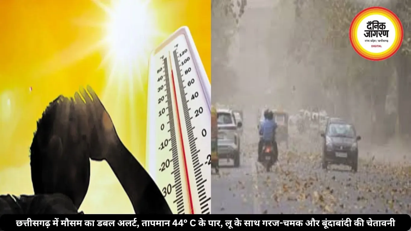 छत्तीसगढ़ में मौसम का डबल अलर्ट, तापमान 44° C के पार, लू के साथ गरज-चमक और बूंदाबांदी की चेतावनी