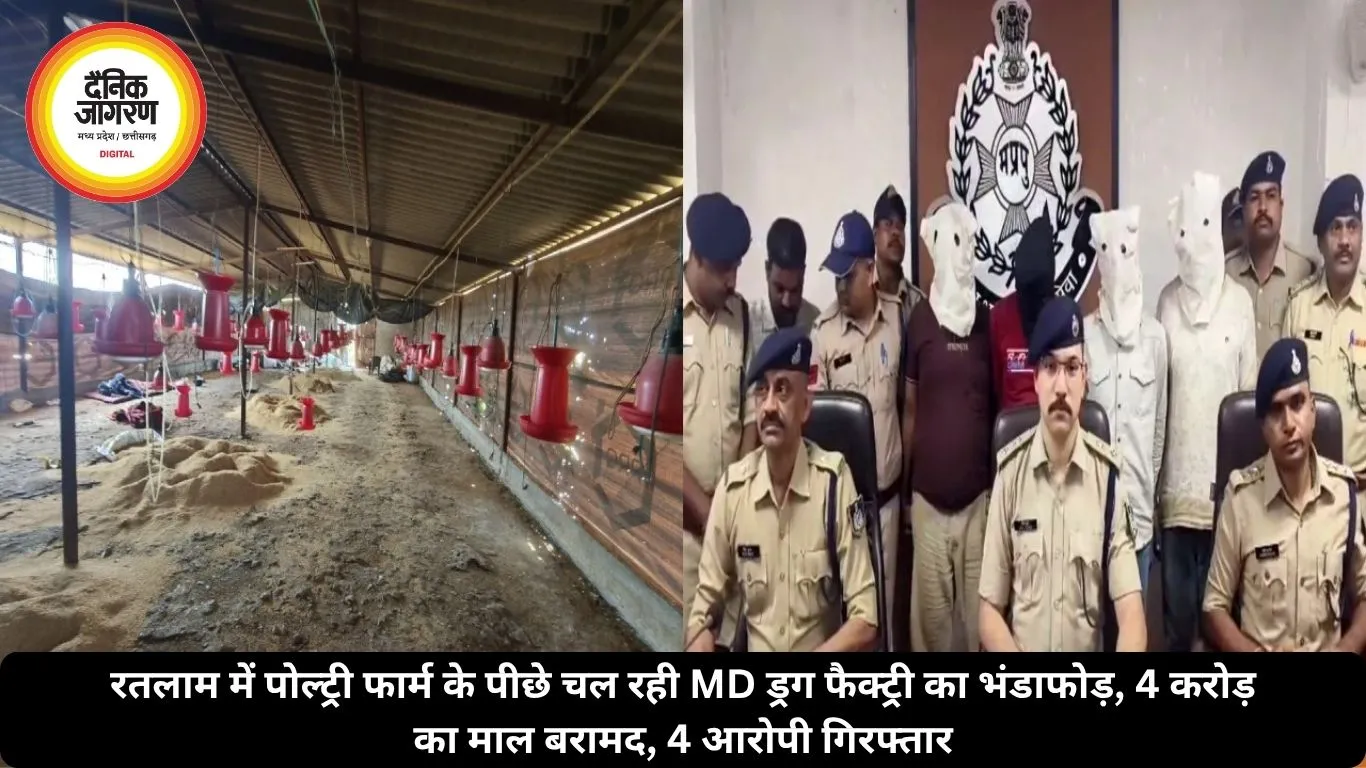 रतलाम में पोल्ट्री फार्म के पीछे चल रही MD ड्रग फैक्ट्री का भंडाफोड़, 4 करोड़ का माल बरामद, 4 आरोपी गिरफ्तार