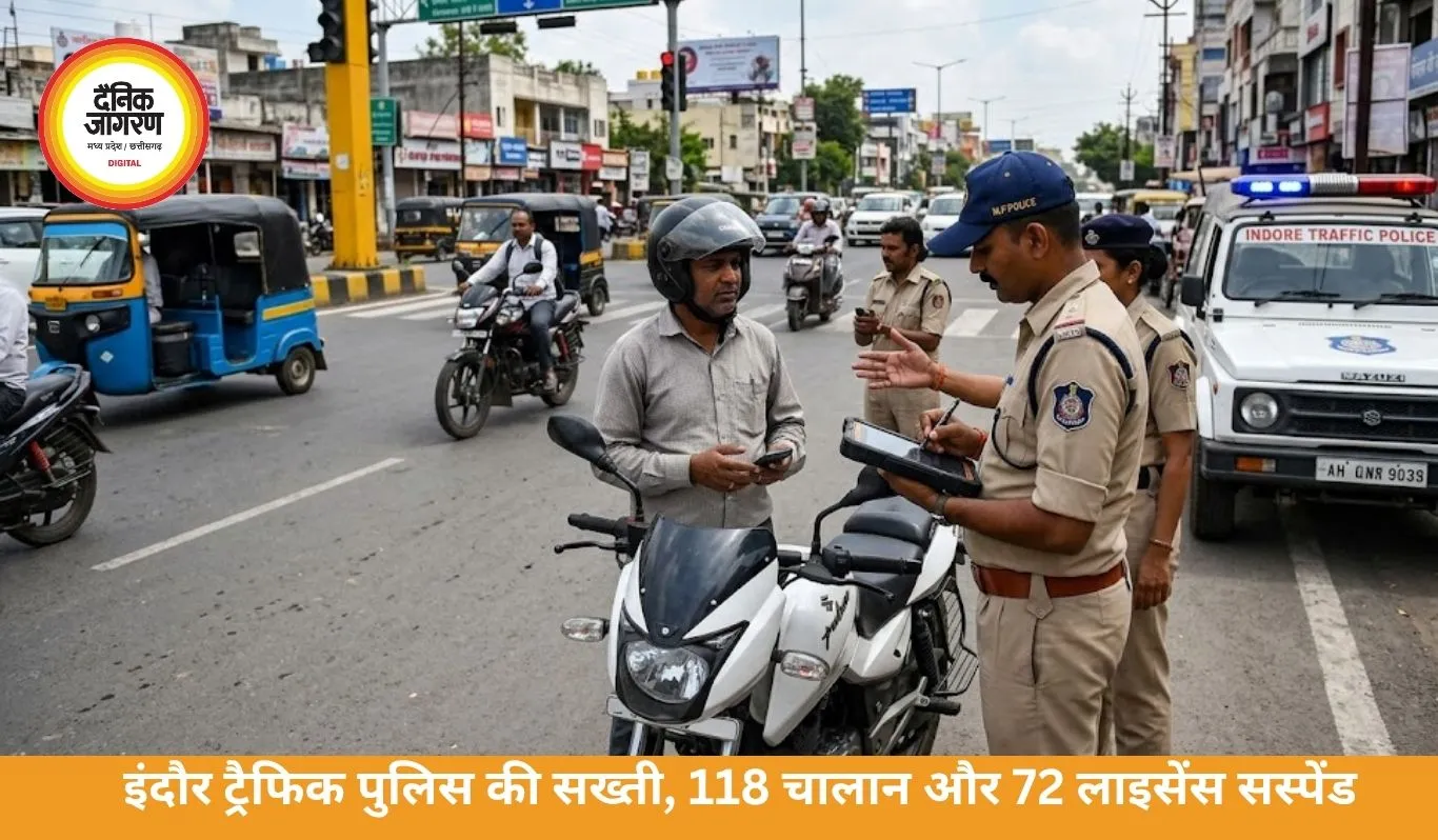 इंदौर में ट्रैफिक पुलिस की सख्ती, मोबाइल पर 118 चालान और 72 लाइसेंस सस्पेंड