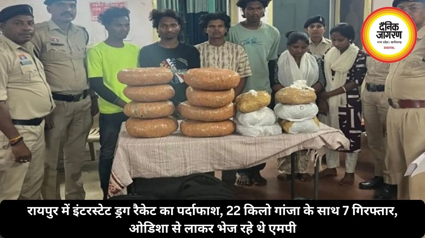 रायपुर में इंटरस्टेट ड्रग रैकेट का पर्दाफाश, 22 किलो गांजा के साथ 7 गिरफ्तार, ओडिशा से लाकर भेज रहे थे एमपी