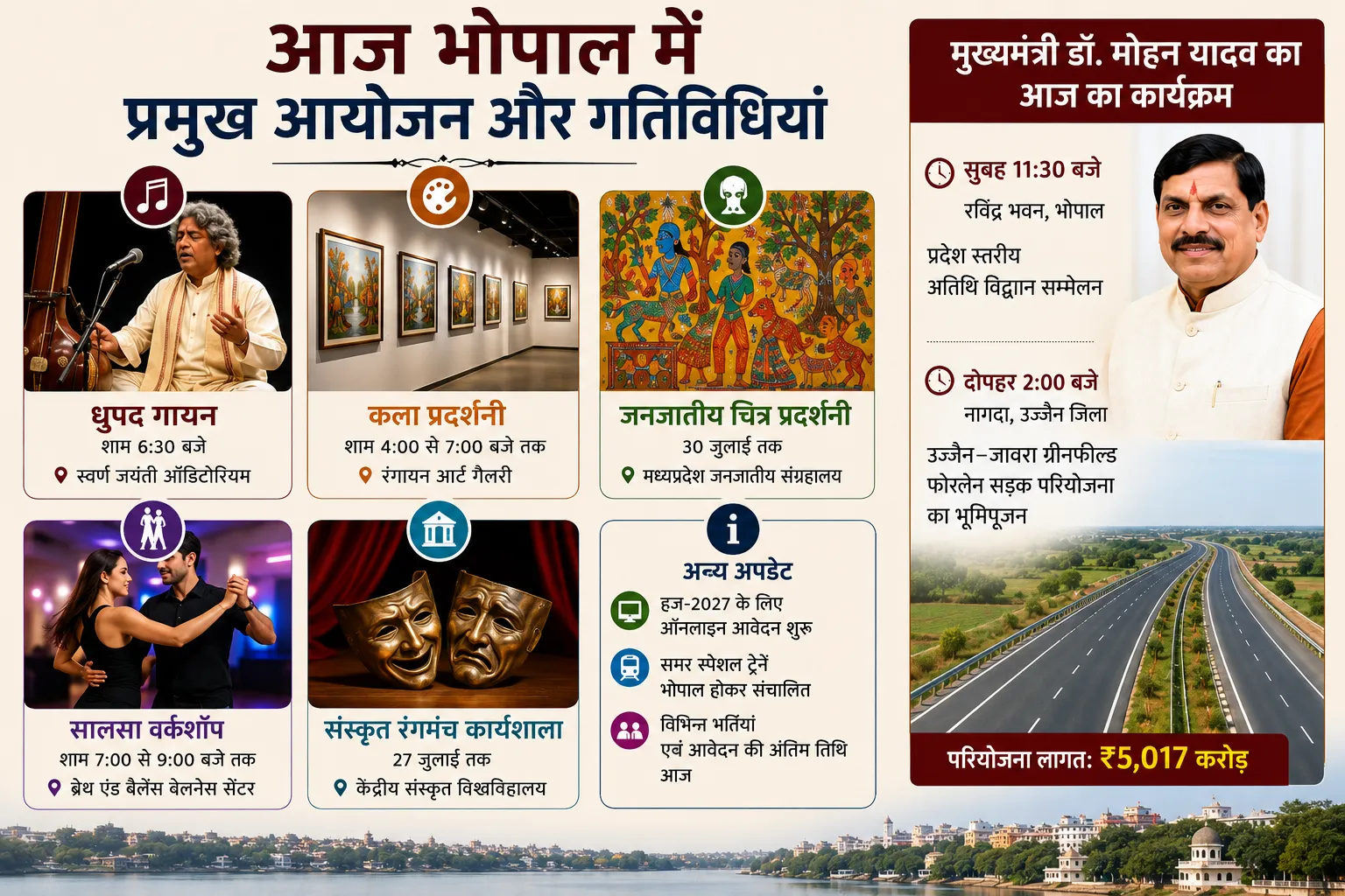 शहर में कला-संस्कृति की रौनक, मुख्यमंत्री मोहन यादव इन कार्यक्रमों में होंगे शामिल