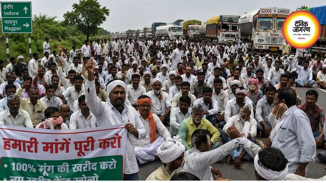 मूंग खरीदी को लेकर हरदा में किसानों का बड़ा आंदोलन, इंदौर-नागपुर हाईवे पर हजारों किसानों ने लगाया जाम
