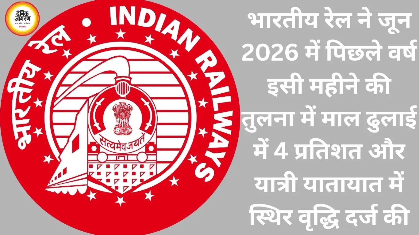 भारतीय रेल ने जून 2026 में पिछले वर्ष इसी महीने की तुलना में माल ढुलाई में 4 प्रतिशत और यात्री यातायात में स्थिर वृद्धि दर्ज की