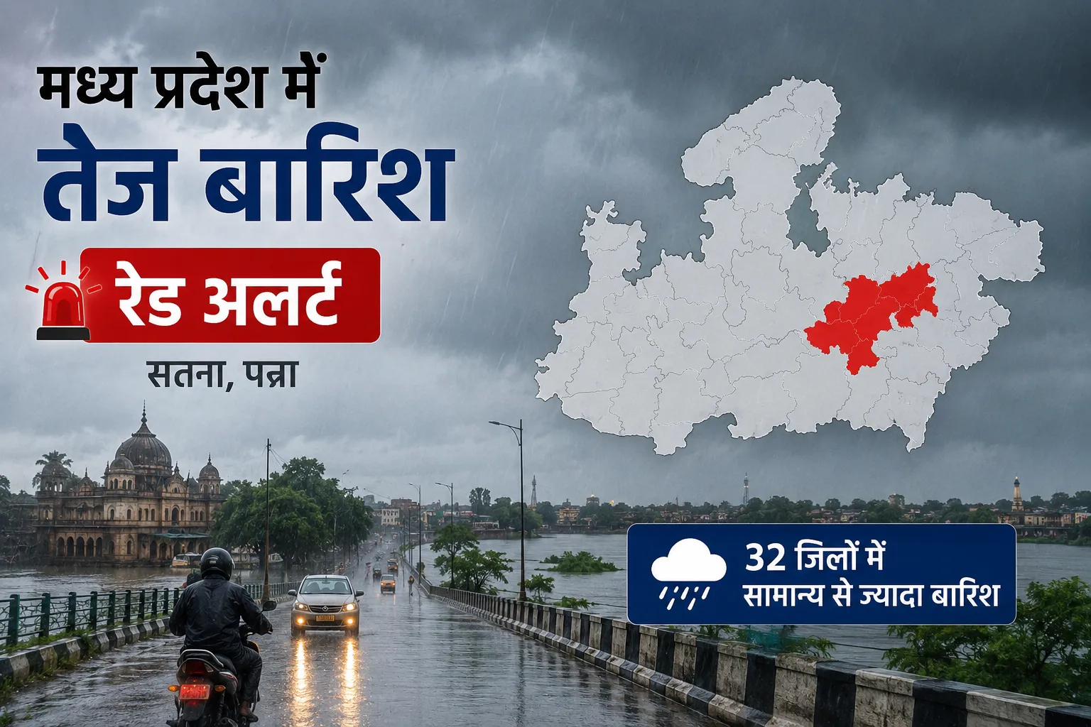 MP Weather Update: मध्य प्रदेश में बारिश का कहर, सतना-पन्ना में रेड अलर्ट, 32 जिलों में सामान्य से ज्यादा वर्षा