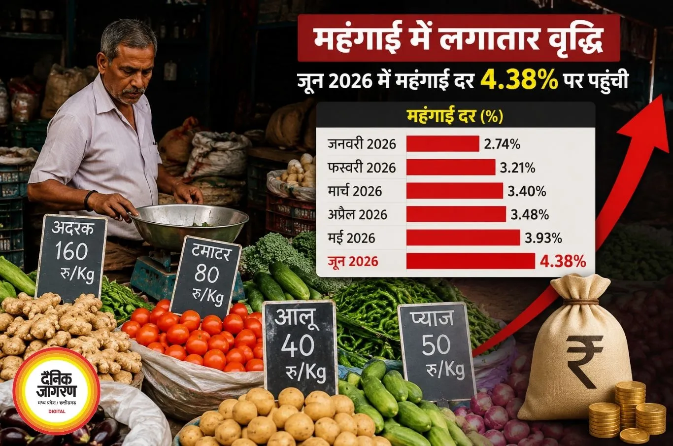 लगातार छठे महीने बढ़ी महंगाई, जून में रिटेल इन्फ्लेशन 4.38% पहुंचा; खाने-पीने की चीजें हुईं महंगी