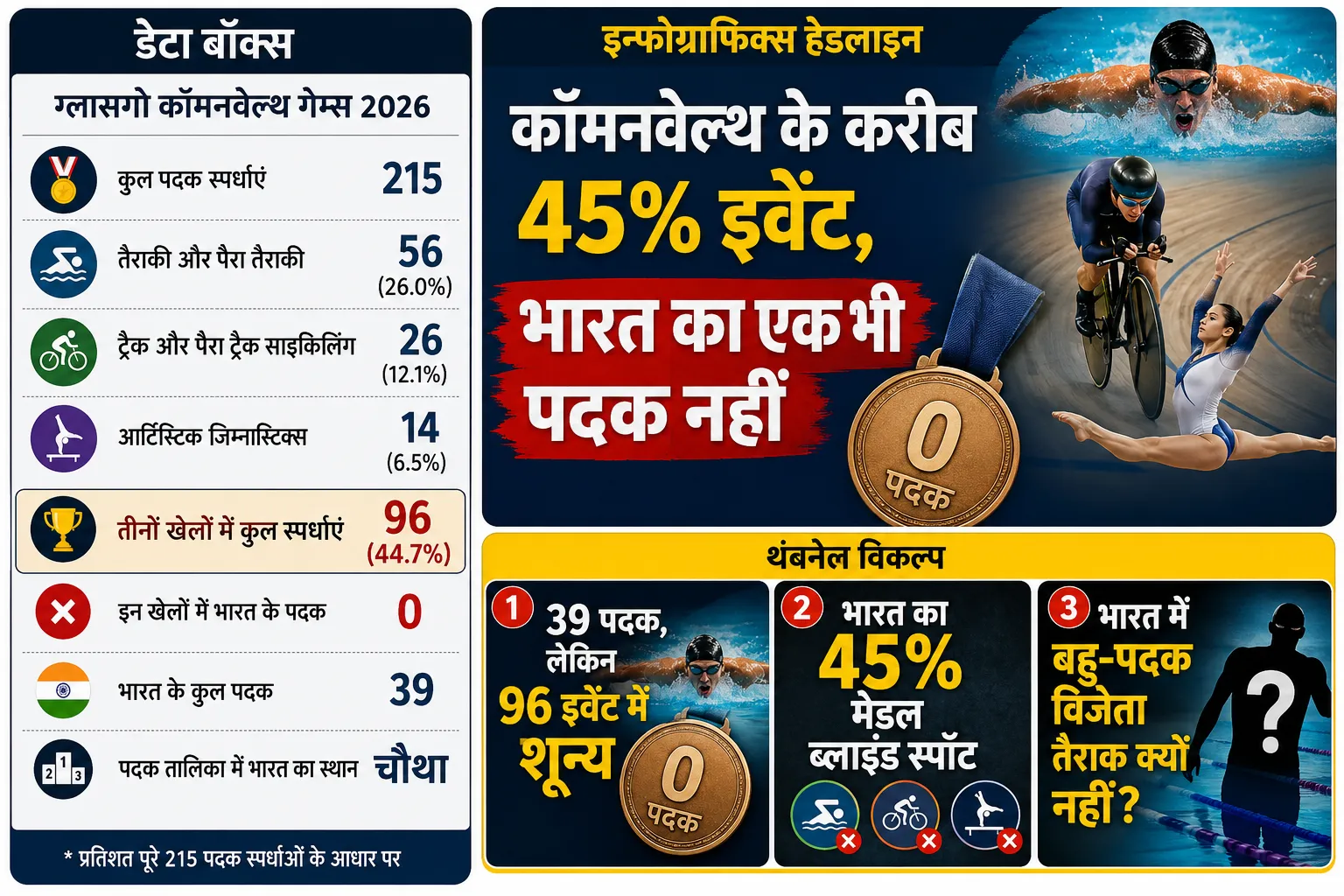 भारत चौथे स्थान पर रहा, लेकिन कॉमनवेल्थ गेम्स के करीब 45% कार्यक्रम में एक भी पदक नहीं जीत सका