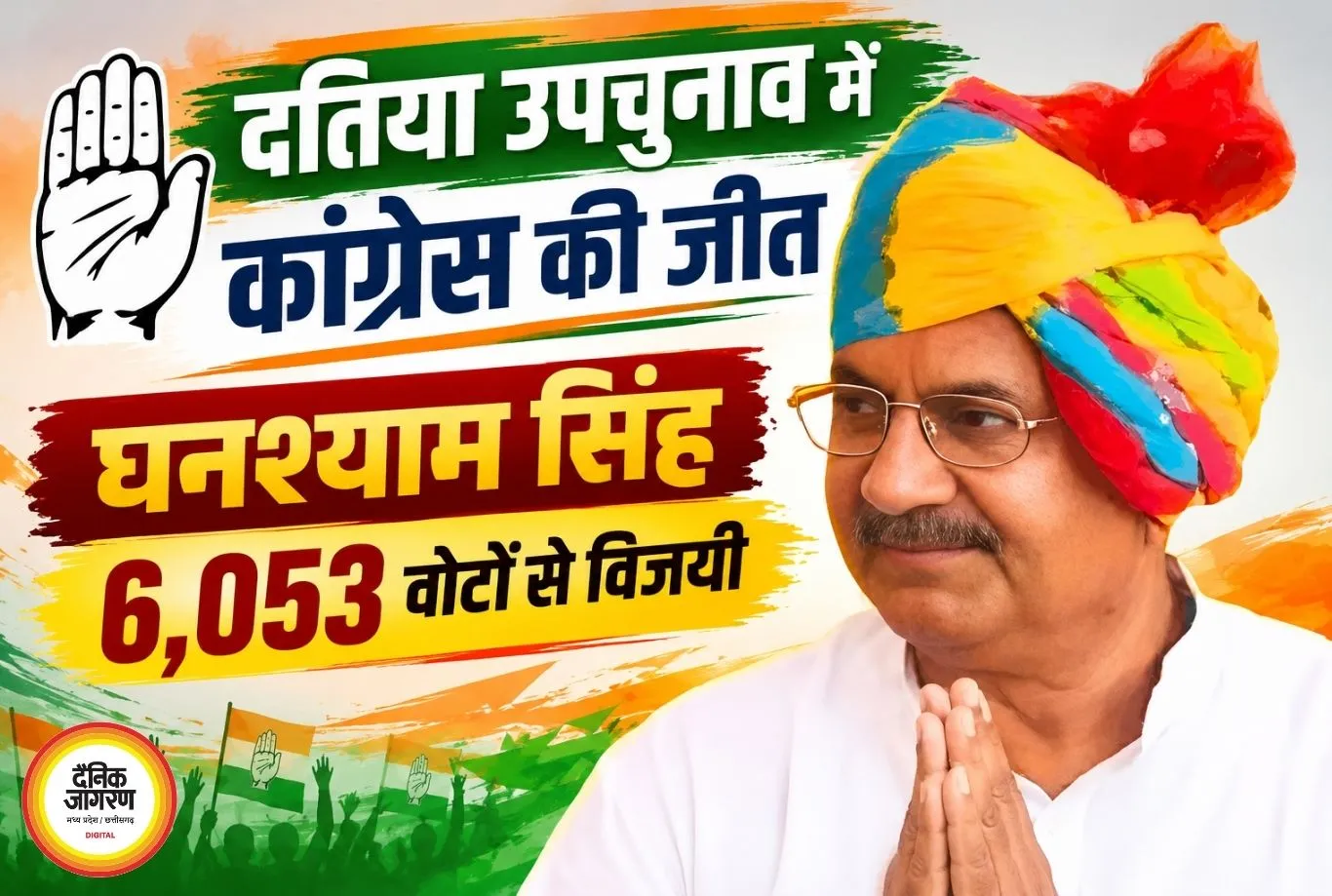 दतिया उपचुनाव में कांग्रेस की जीत, घनश्याम सिंह 6,053 वोटों से विजयी