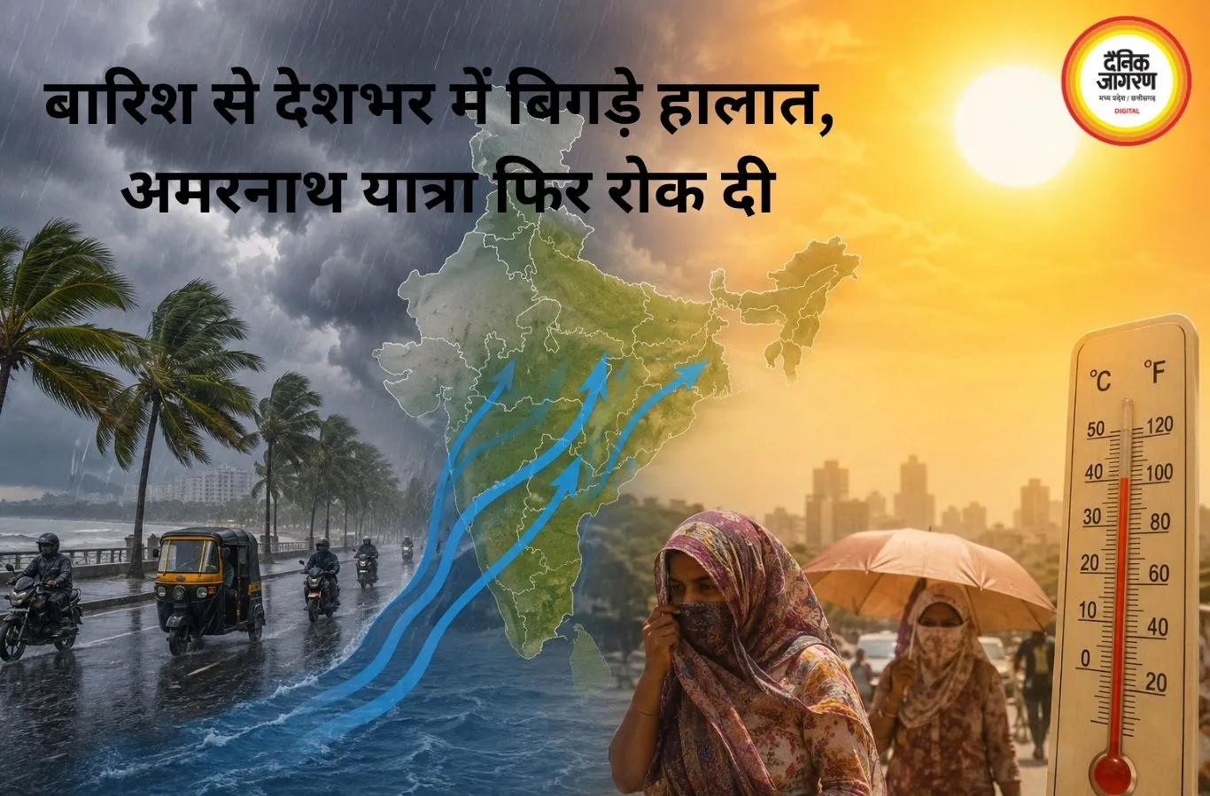 देशभर में बारिश का कहर, अमरनाथ यात्रा रुकी; दिल्ली में जलभराव, बिहार में 300 घर डूबे