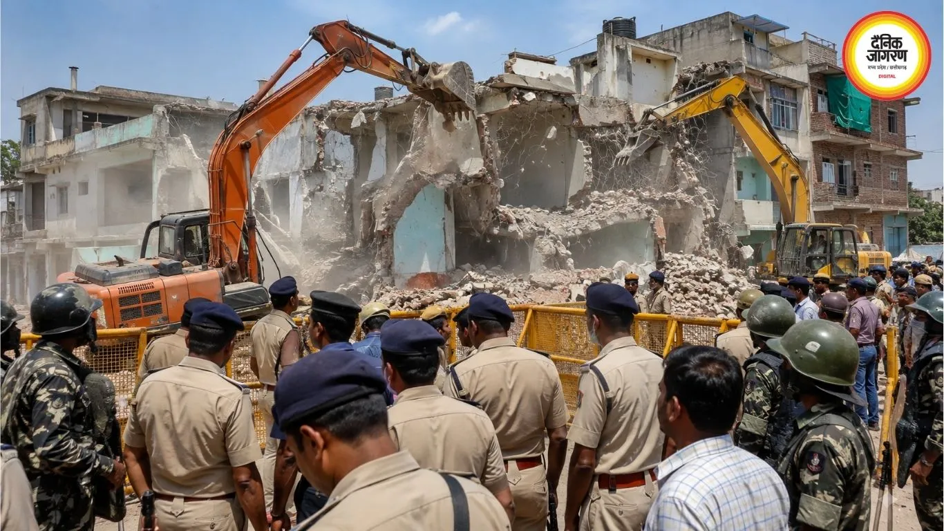 निशातपुरा में 11 मकानों पर चला बुलडोजर, हाईकोर्ट के आदेश पर कार्रवाई