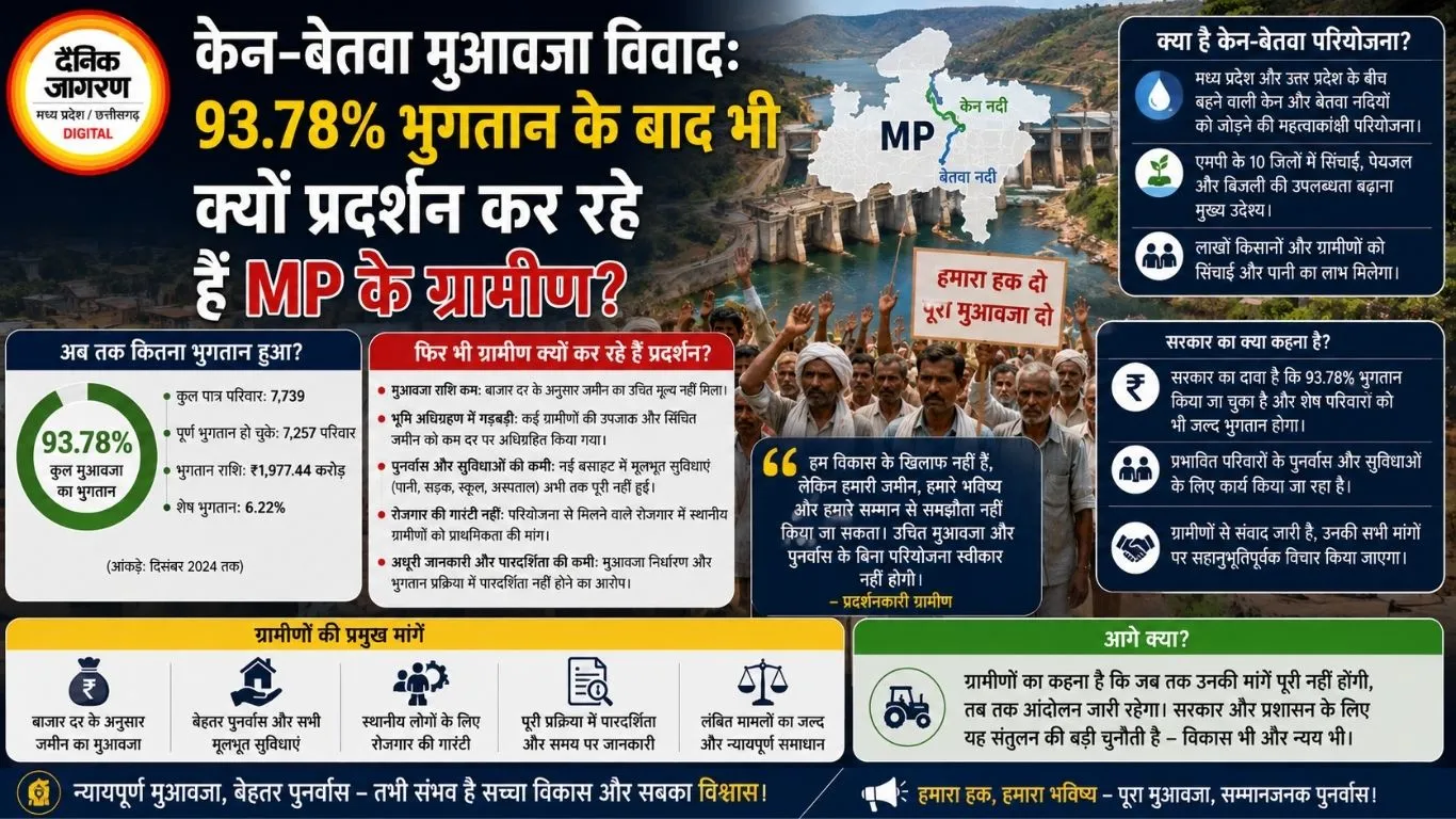 केन-बेतवा मुआवजा विवाद: 93.78% भुगतान के बाद भी क्यों प्रदर्शन कर रहे हैं MP के ग्रामीण?
