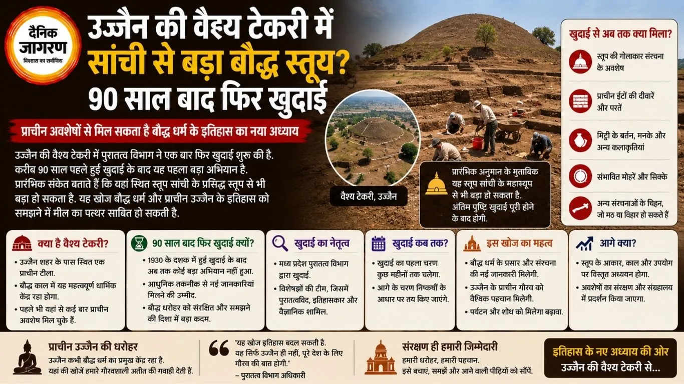 उज्जैन की वैश्य टेकरी में सांची से बड़ा बौद्ध स्तूप? 90 साल बाद फिर खुदाई