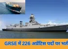 GRSE में अप्रेंटिस पदों पर भर्ती: 226 मौके, बिना एग्जाम और इंटरव्यू के चयन