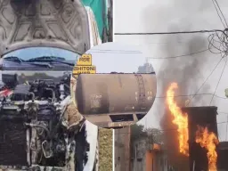 घर में जोरदार धमाका, इलाके में दहशत: पेट्रोल-डीजल और गैस टैंकरों के पास लगी भीषण आग