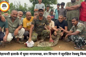 रिहायशी इलाके में घुसा मगरमच्छ, वन विभाग ने त्वरित रेस्क्यू कर सोन घड़ियाल अभयारण्य में छोड़ा